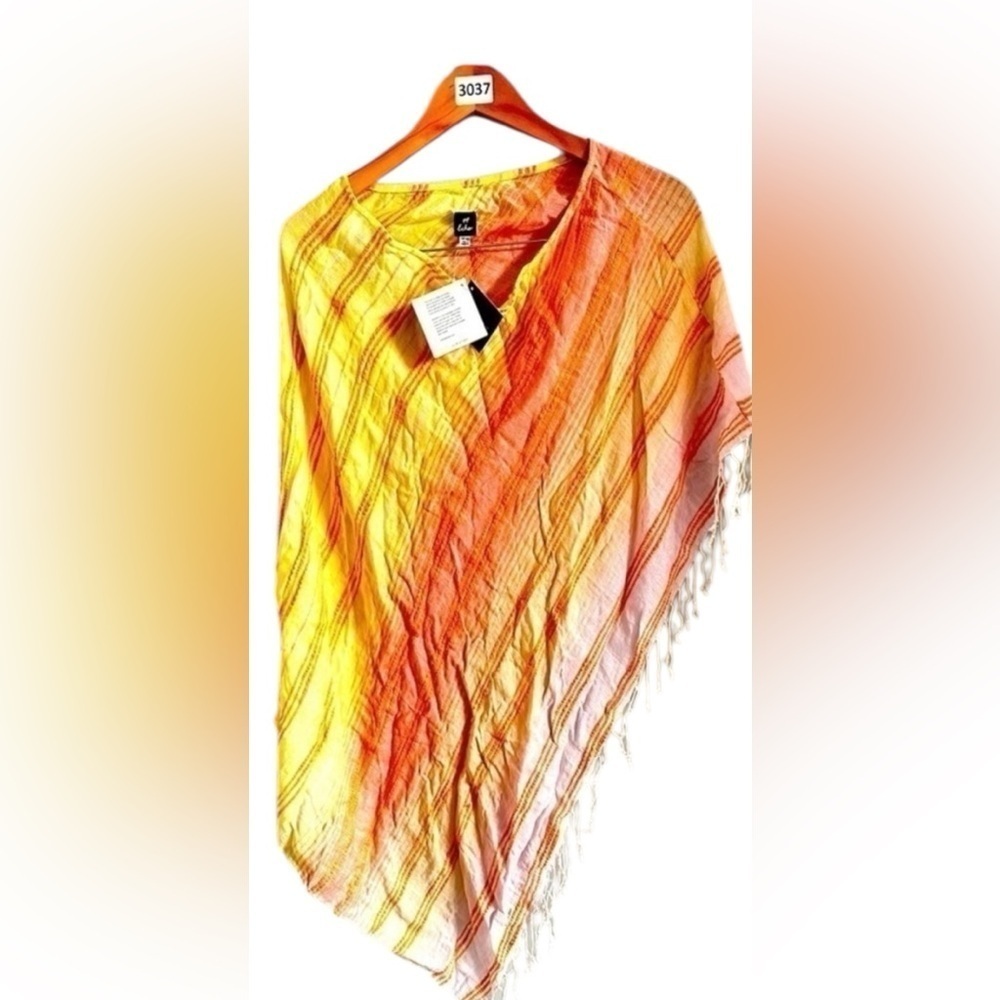 Echo Scarf, Poncho Fringe Boho Swim Beach Coverup Cotton blend Multicolor OS